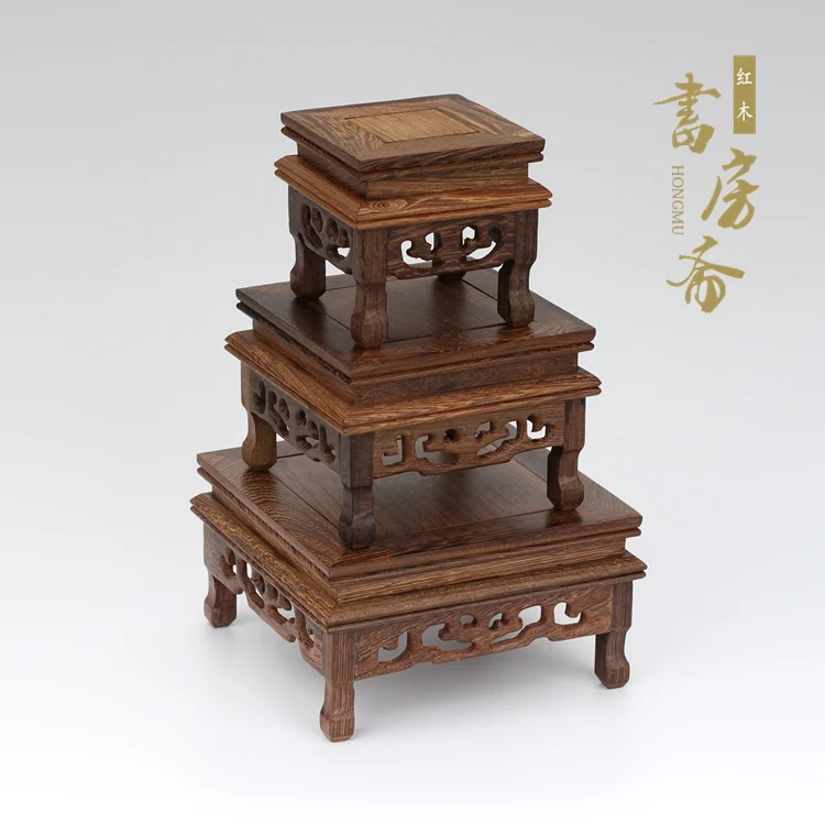 

Wood base redwood pedestal vase pot plant stand collection display base traditional china home decoration garden decoration