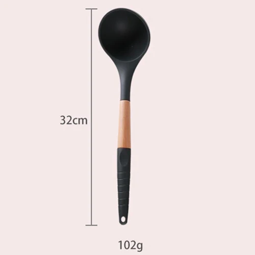 Large Soup Spoon 9 видов черная силиконовая деревянная лопатка термостойкая суповая ложка антипригарная специальная кухонная лопатка для кухонных инструментов распродажа 100gB - Цвет: Large Soup Spoon