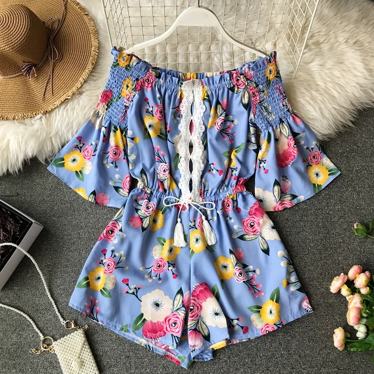 Женский комбинезон в стиле бохо ALPHALMODA пляжный с принтом кружевной отделкой