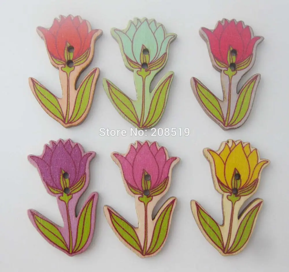 

WBNGOK immitate Rose flower wood buttons mix colors 100 pieces Home decoration sewing button