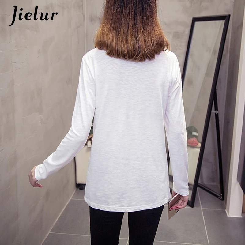 Jielur 2019 новые осенние корейские женские одноцветные футболки тонкие с длинными