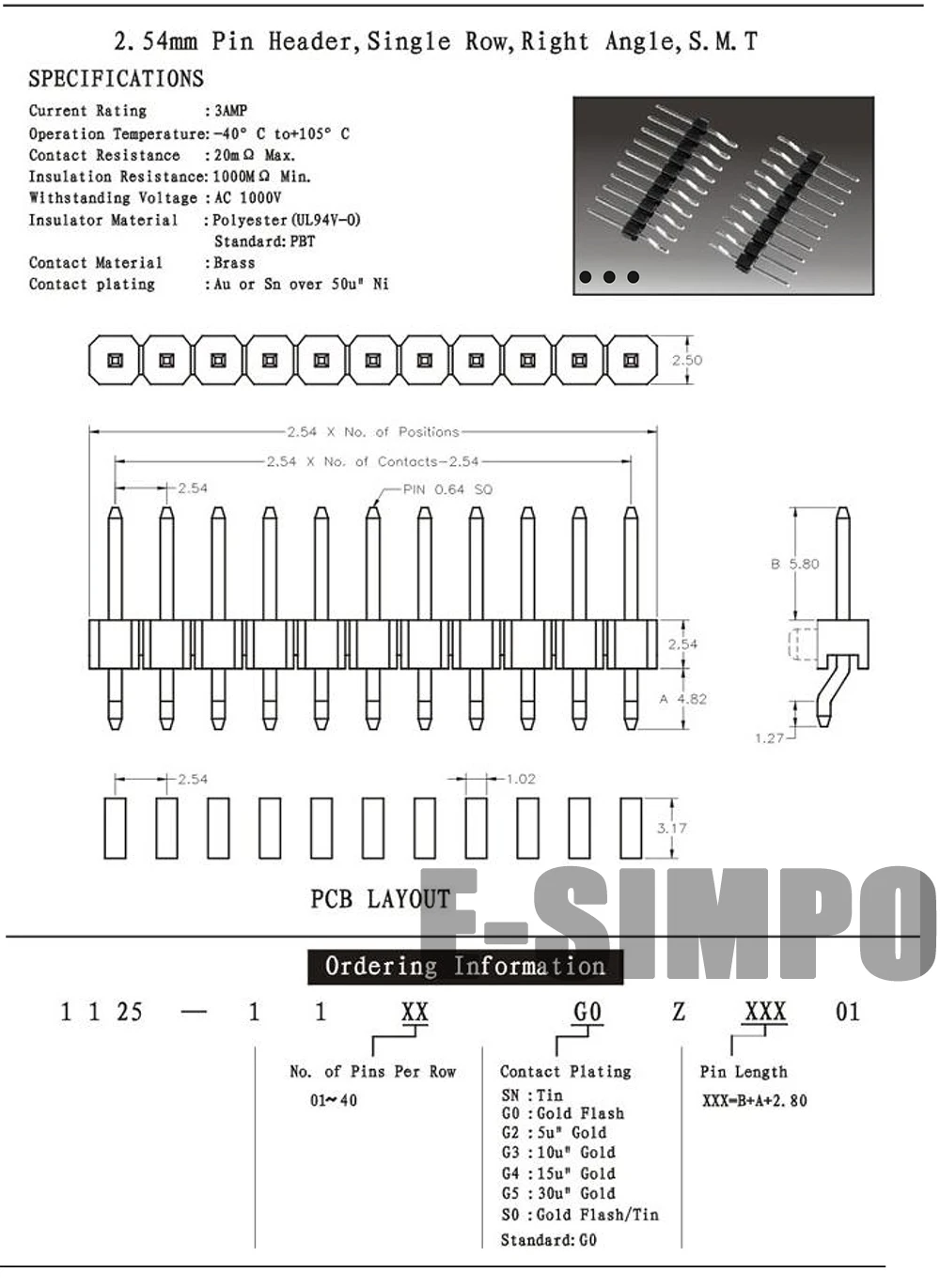 2 54 мм 1X40P штыревой разъем SMD Правый ангел SMT опционально однорядный Однорядный