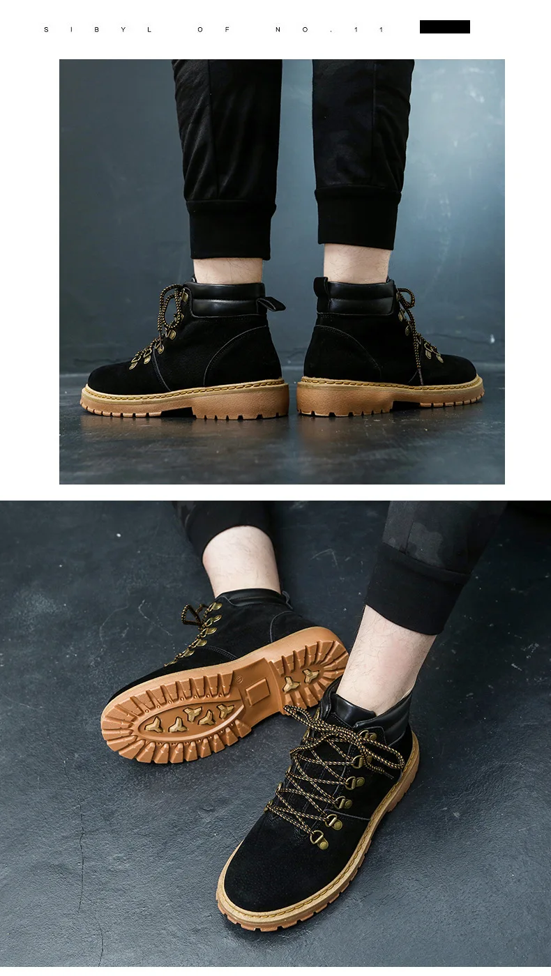 Мужские ботинки Martens; кожаная зимняя теплая обувь; мужские мотоциклетные ботильоны; doc martins; осенние мужские оксфорды; hjm89
