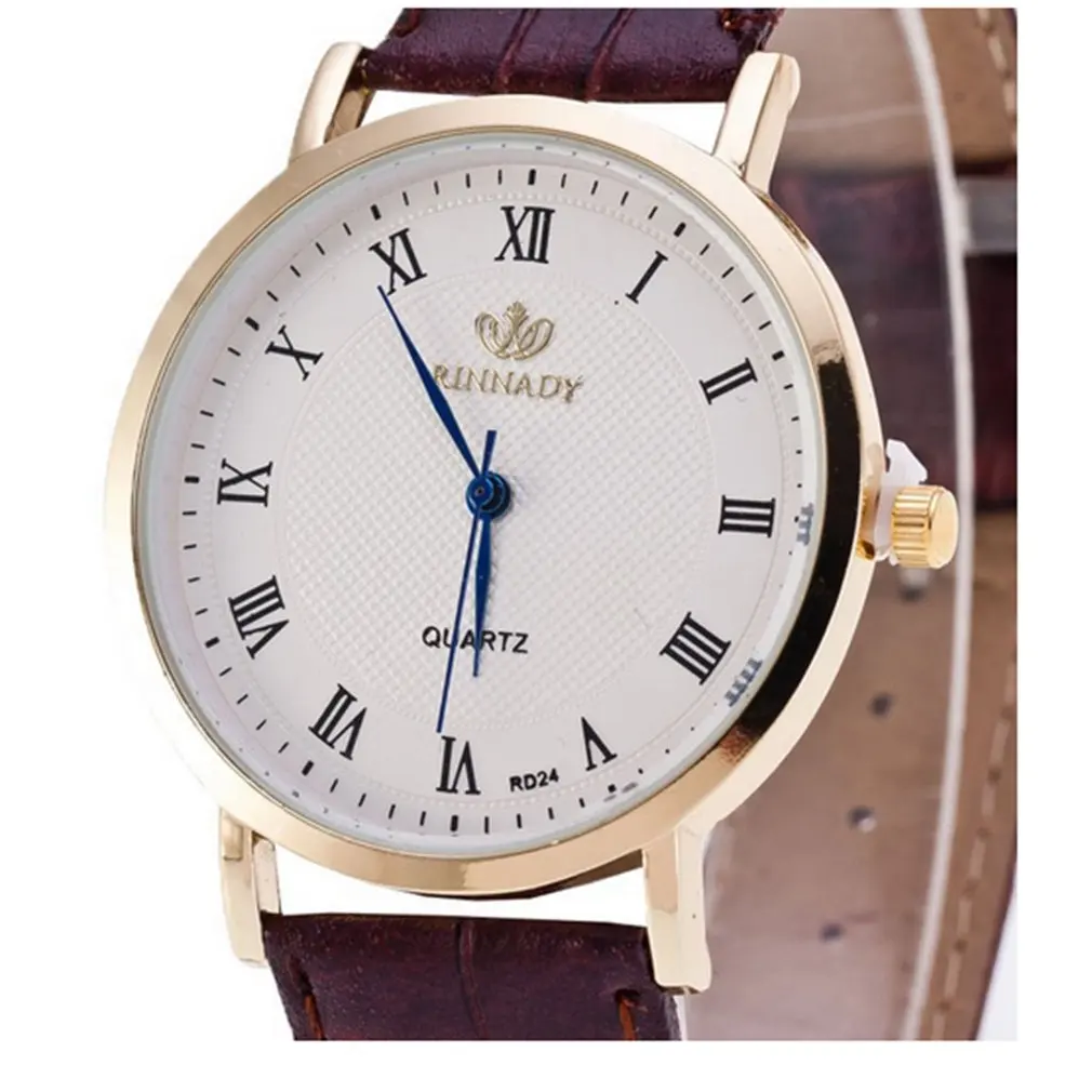 Stylish Fashion Men Watch PU Leather Strap Rome Scale Round Dial Quartz All-match Casual Wristwatch Male Bracelet | Наручные часы