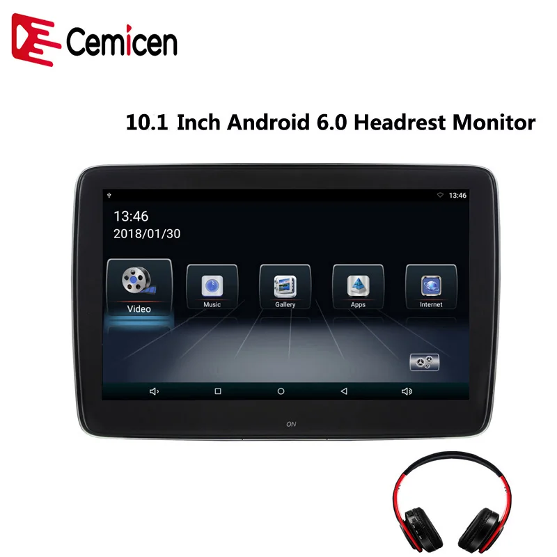 Монитор на подголовник автомобиля Cemicen 10 1 дюйма Android 6 0 IPS HD 1080P Wi