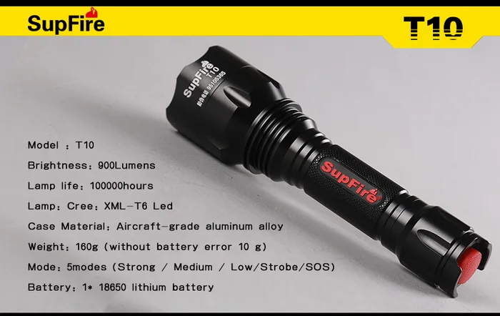 SupFire T10 CREE T6 10 Вт 900lm светодиодный фонарик водонепроницаемый ip67 Светодиодный с