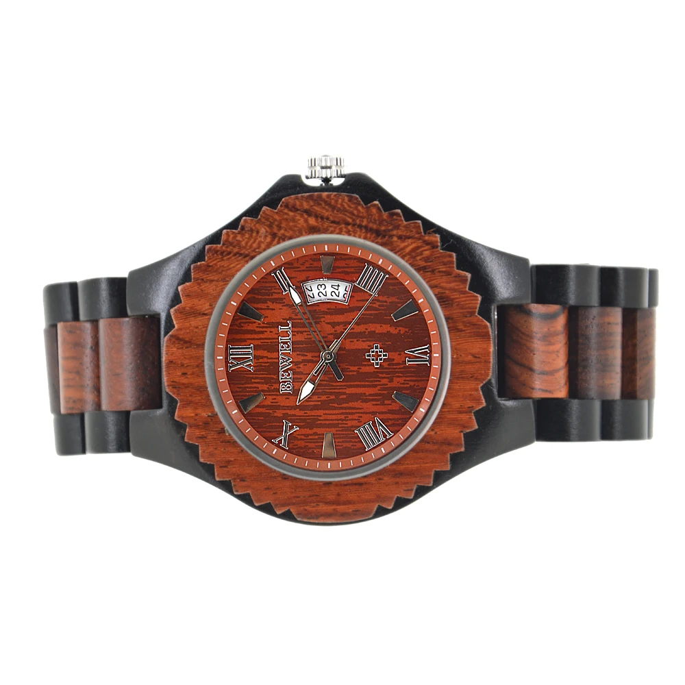 BEWELL мужские сандаловое дерево и эбеновые часы все деревянные ремешок кварцевые