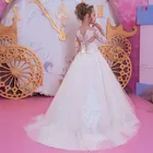 Аппликация из белого кружева, цветочные платья для девочек на свадьбу, каскадные вечерние платья принцессы с длинным рукавом, формальное платье для первого причастия