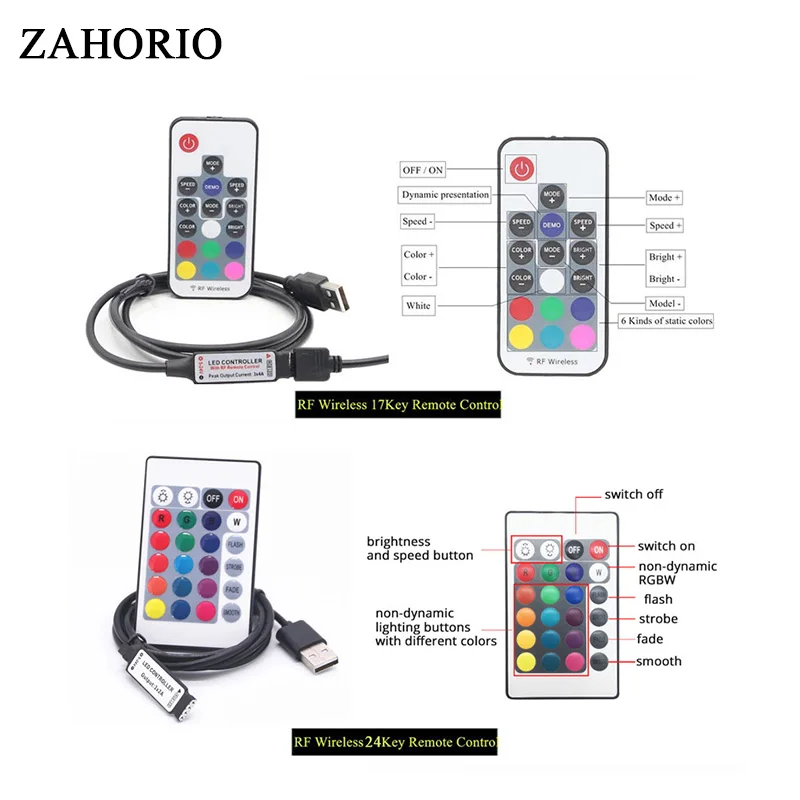 Фото 5 V 24 USB RGB светодиодный пульт дистанционного управления RF ИК 3Key 17Key 24Key диммер 4 Pin 5 V 24 USB RGB светодиодный пульт дистанционного управления RF ИК 3Key 17Key 24Key диммер 4 Pin