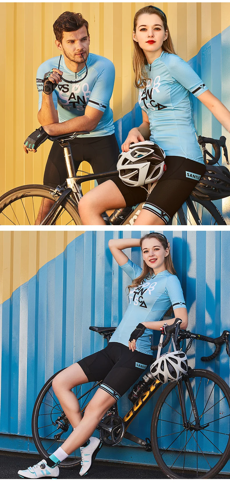 Santic, новинка, пара велосипедных костюмов, Летний дышащий MTB дорожный велосипед, короткий рукав, Джерси для мужчин и женщин, велосипедные шорты, 3 цвета