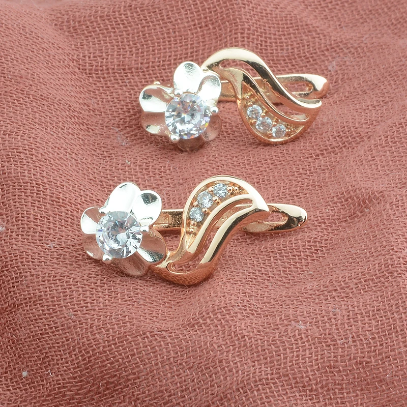 Женские серьги с цветком из розового золота FJ 22mmX10mm 585 Серебристые подвески
