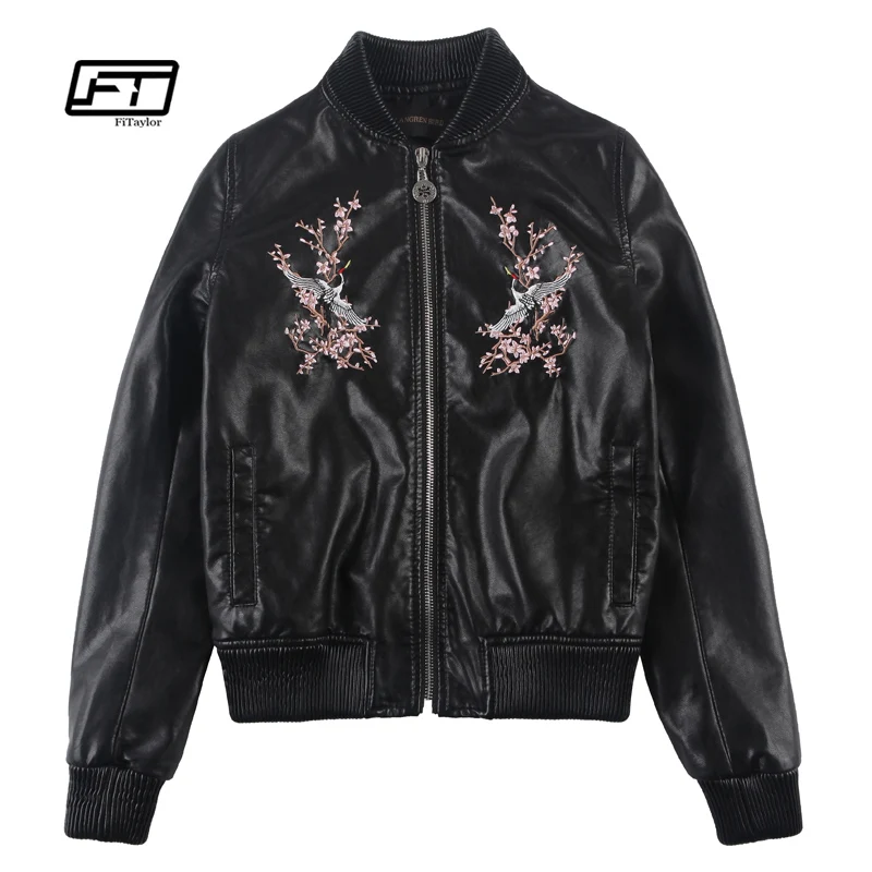 Fitaylor новая осенне зимняя женская куртка из искусственной кожи с круглым вырезом