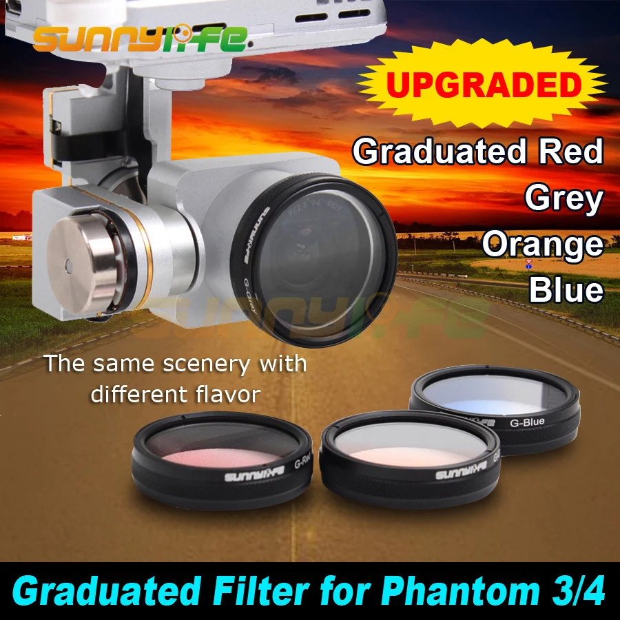 

Sunnylife Camera Polarized Filters Graduated Filters Grey/ Red/ Orange/ Blue for DJI Phantom 4/3 Advanced/Professional/Standard
