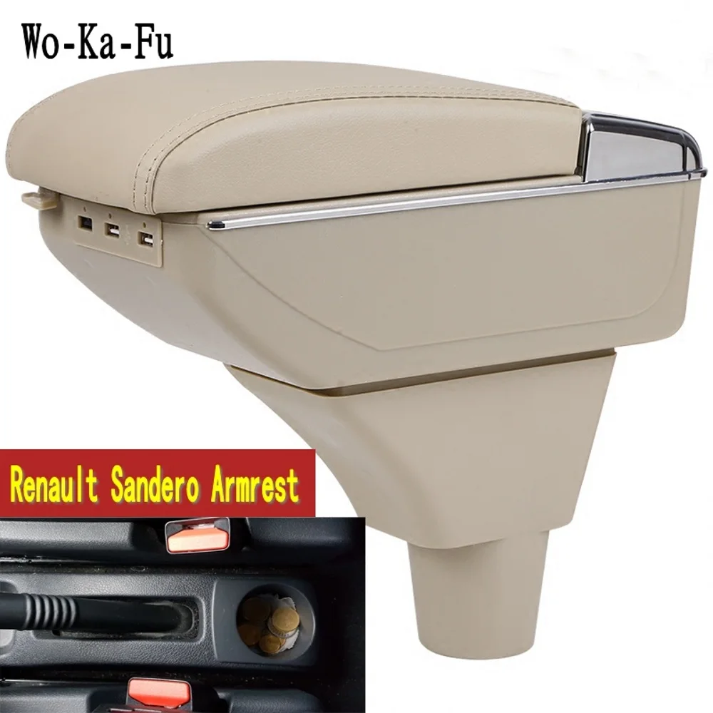 For Renault Sandero Stepway armrest box central Store content Storage with cup holder ashtray USB interface | Автомобили и