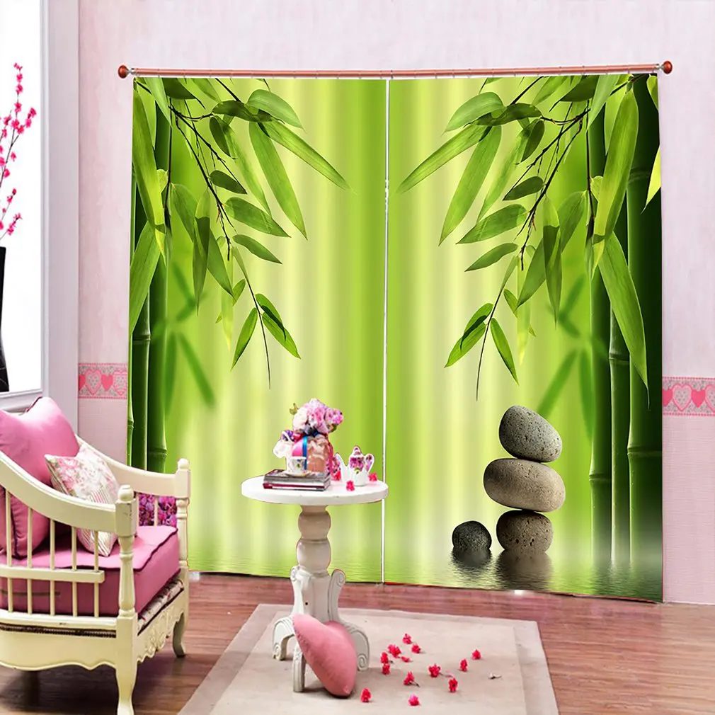 Bamboo leaf bluestone домашняя занавеска черный Шелковый оттенок ткань с принтом украшения дома спальни 3d шторы