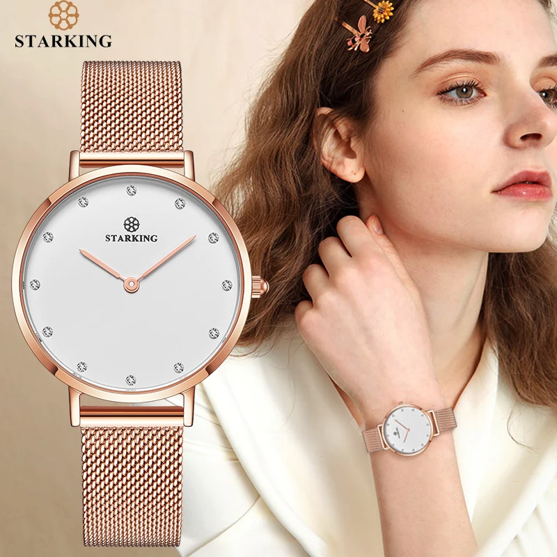 Роскошные женские часы STARKING, 6 мм, стразы, водонепроницаемые, Relogio Feminino, модные, женские, винтажные, с сетчатым ремешком, простые часы