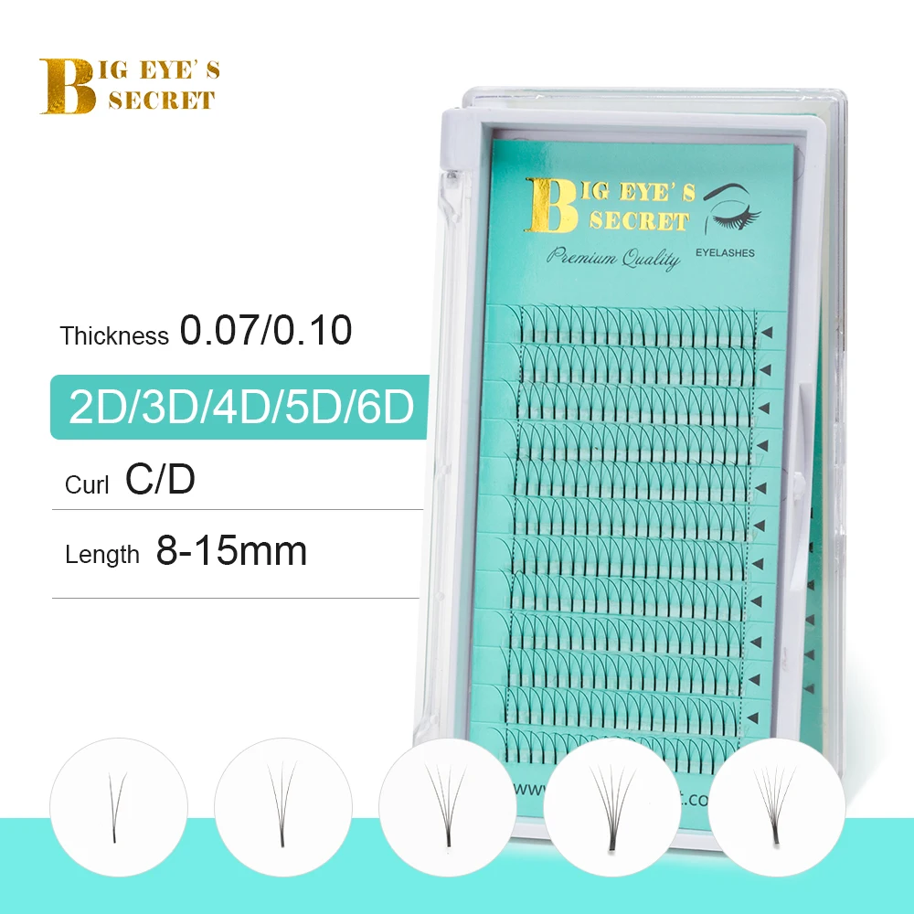 

BES 50Trays Long Stem Russian Volume Lash Fans 2D 3D 4D 5D 6D 7D 0.05mm Thickness Premade Fans Eyelash Extensions OEM Wide Fans