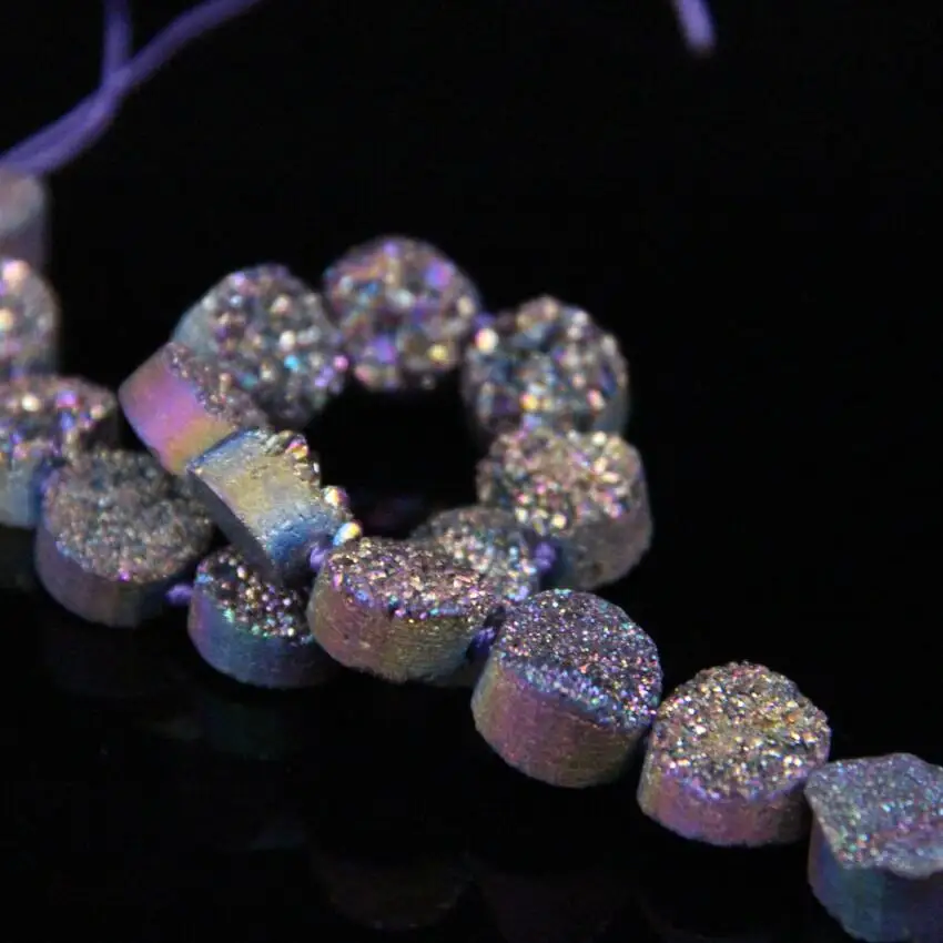 16 шт./нить 12 мм титановые Радужные плоские круглые кабошоны Drusy Agates бусины из