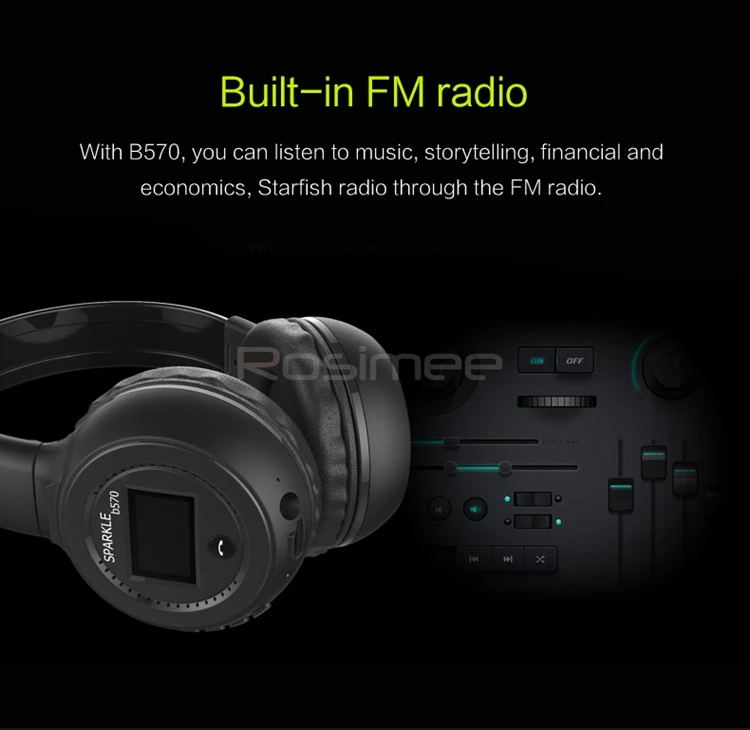 ZEALOT B570, Bluetooth гарнитура с глубоким басом, FM радио, Hi-Fi, шумоподавление, беспроводные стерео музыкальные наушники с микрофоном, светодиодный экран