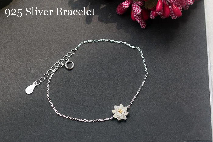 S925 Silver Bracelet Серебряный цветок лотоса браслет 925 цветок браслет модные ювелирные изделия для женщин - Окраска металла: S925 Silver Bracelet