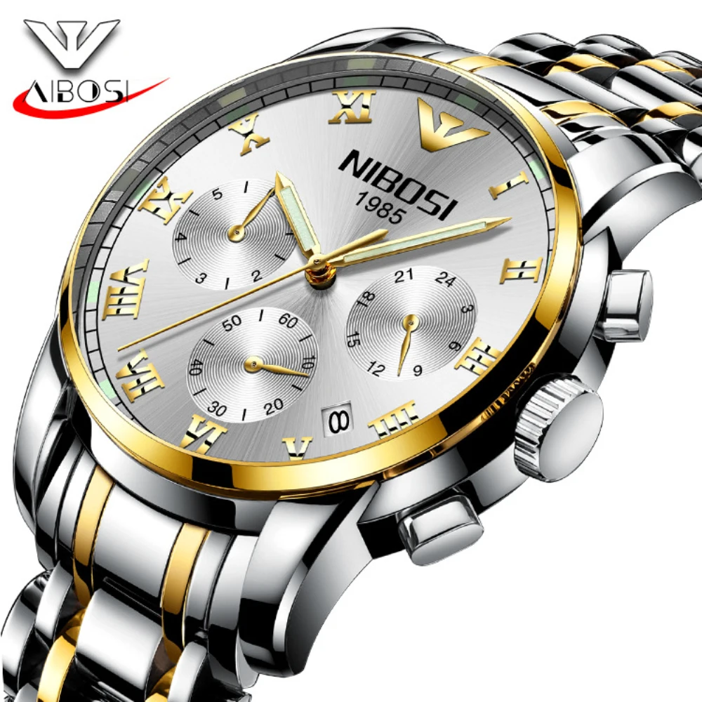 

NIBOSI Mens Watches Top Brand Luxury Fashion Business Quartz Watch Men Sport Full Steel Waterproof Wristwatch Relogio Masculino