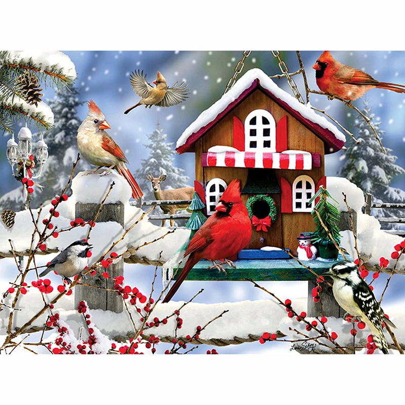 5D DIY Diamond painting Cross stitch Scenery Round mosaic Full Square Snow Birds &amp Nest embroidery | Дом и сад