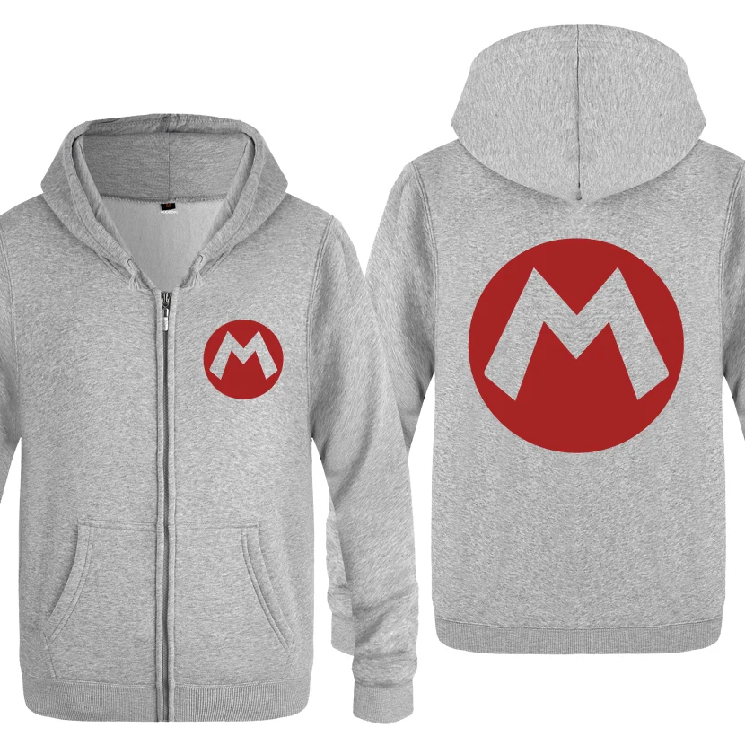 

Cute Cartoon Super Mario M Logo Sweatshirts Men 2018 Mens Zipper Hooded Fleece Hoodies Cardigans