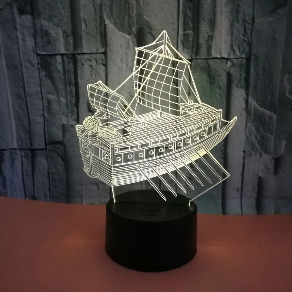 Новый парусник 3d огни красочный сенсорный Led стерео видение маленький ночник
