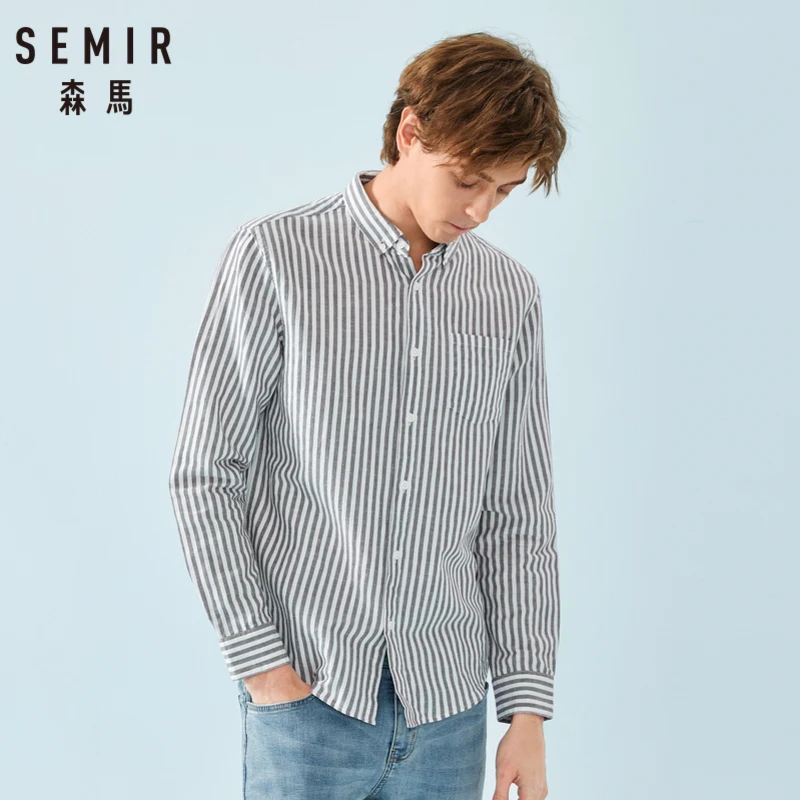 SEMIR Мужская Стандартная рубашка с длинным рукавом мужская хлопковая одноцветная