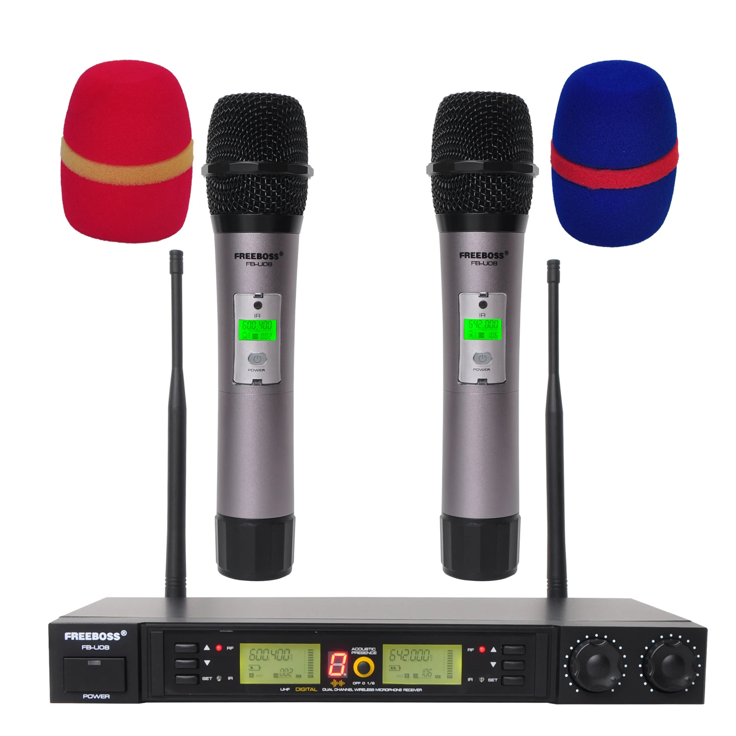 

Freeboss FB-U08 2 Way 200 Каналы PLL ИК УВЧ Беспроводной микрофон с 2 КПК для Karoke KTV вечерние UHF Динамический микрофон