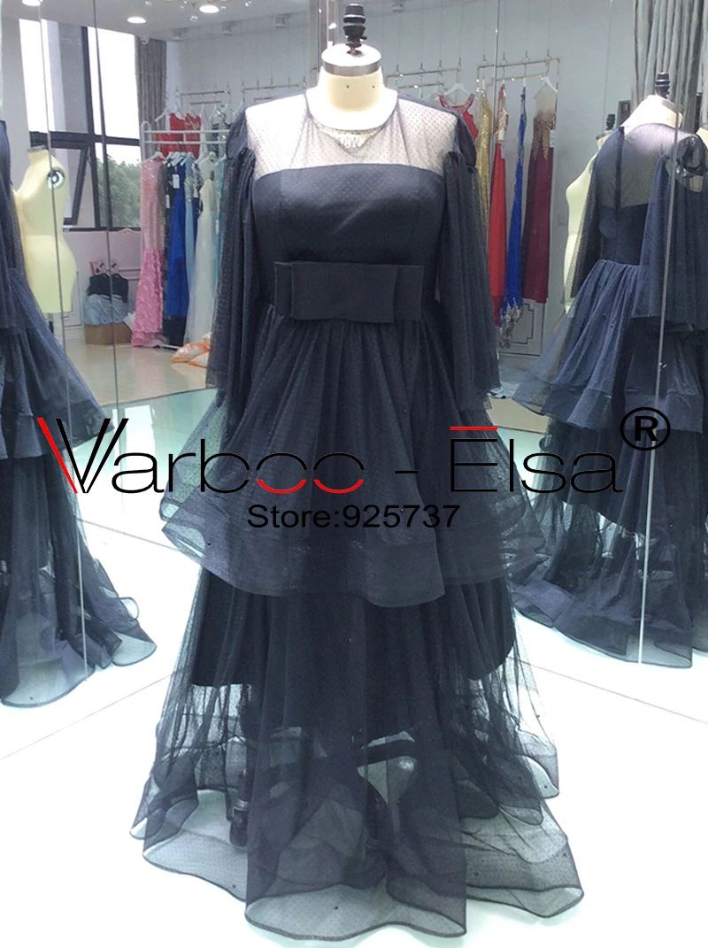 VARBOO_ELSA robe de soiree черное вечернее платье из тюля с бантом большого размера круглым