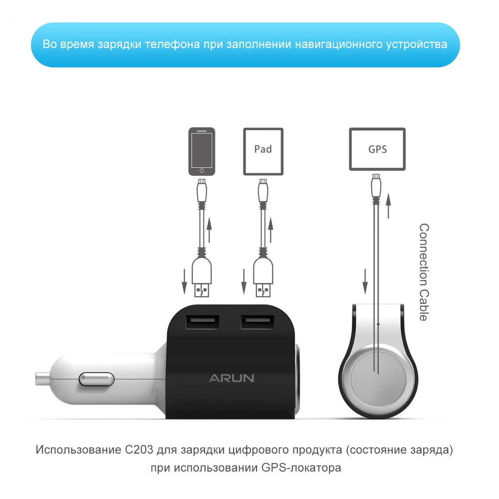 ARUN C203 Universal High Quality Durable USB car phone Charger MAX 3.1A Mobile Phone Car-Charger for phones 2 port | Мобильные