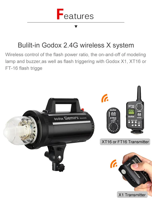 Студийный стробоскоп Godox GS400II GS400 II 400Ws GN65 со встроенной беспроводной системой 2 4G