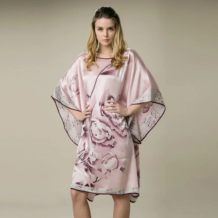 Женское атласное платье ручной работы из натурального шелка с рисунком пионов