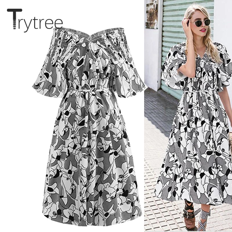 Trytree/летнее платье женское Повседневное трапециевидной формы с принтом