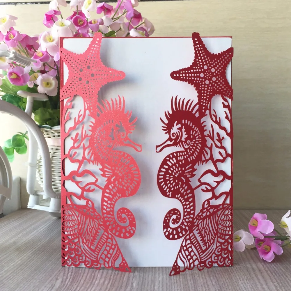 

35Pcs Laser Cut Pearl paper Sea Ocean Theme Shell Wedding Invitation Card Customized Birthday Party Invitation Card Suppliers