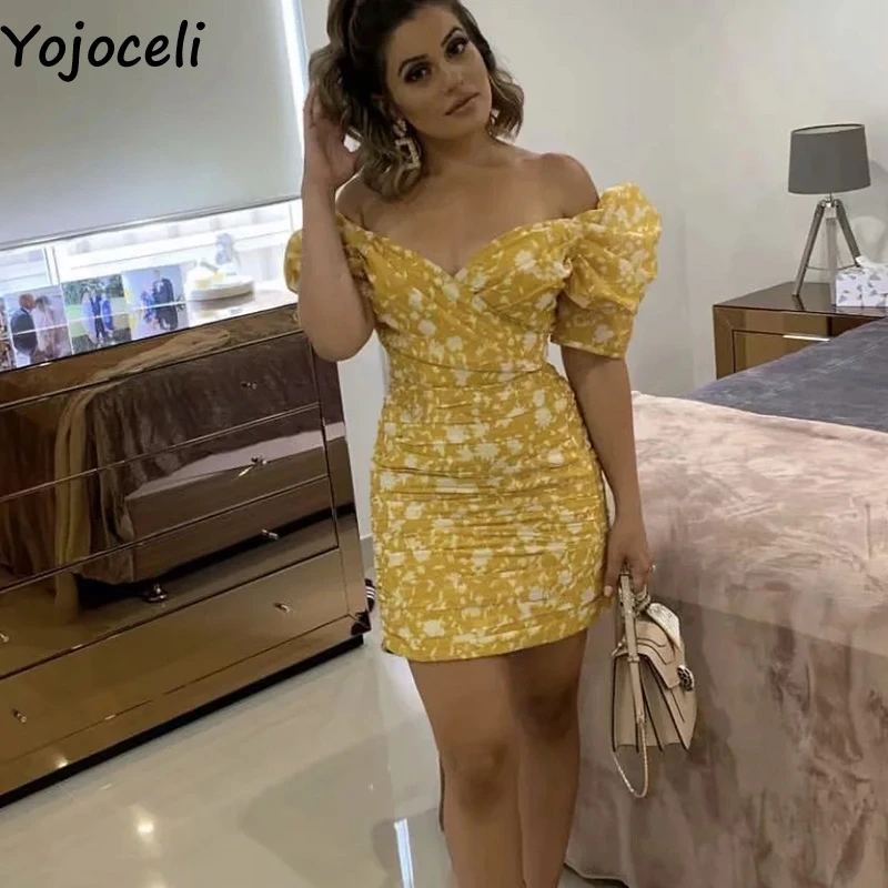 Yojoceli с пышными рукавами короткое облегающее платье для женщин летние элегантные