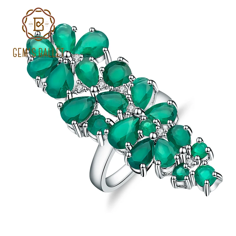

GEM'S BALLET 8.22Ct Natural Green Agate Gemstone Cocktail Rings Solid 925 Sterling Silver Fine Jewelry For Women Wedding