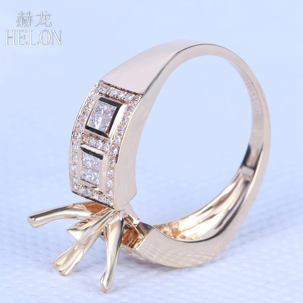 

HELON Princess 6mm Cut Solid 14k ( 585 ) Yellow Gold Real Natural Diamond Semi Mount Engagement Wedding Trendy Fine Jewelry Ring