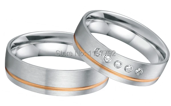 

tailor made luxury western rose gold color inlay health surgical stainless steel wedding bands rings sets