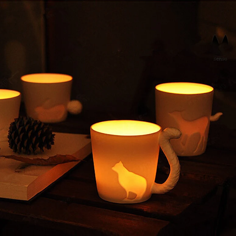 Керамическая кружка чашка белая кошка/кролик/белка/олененок животные молочная