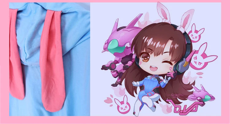 Kawaii D. va длинная Лоскутная футболка женская с капюшоном Dva футболка с капюшоном Женская Diva Hana Song с ушками D. va Пижама