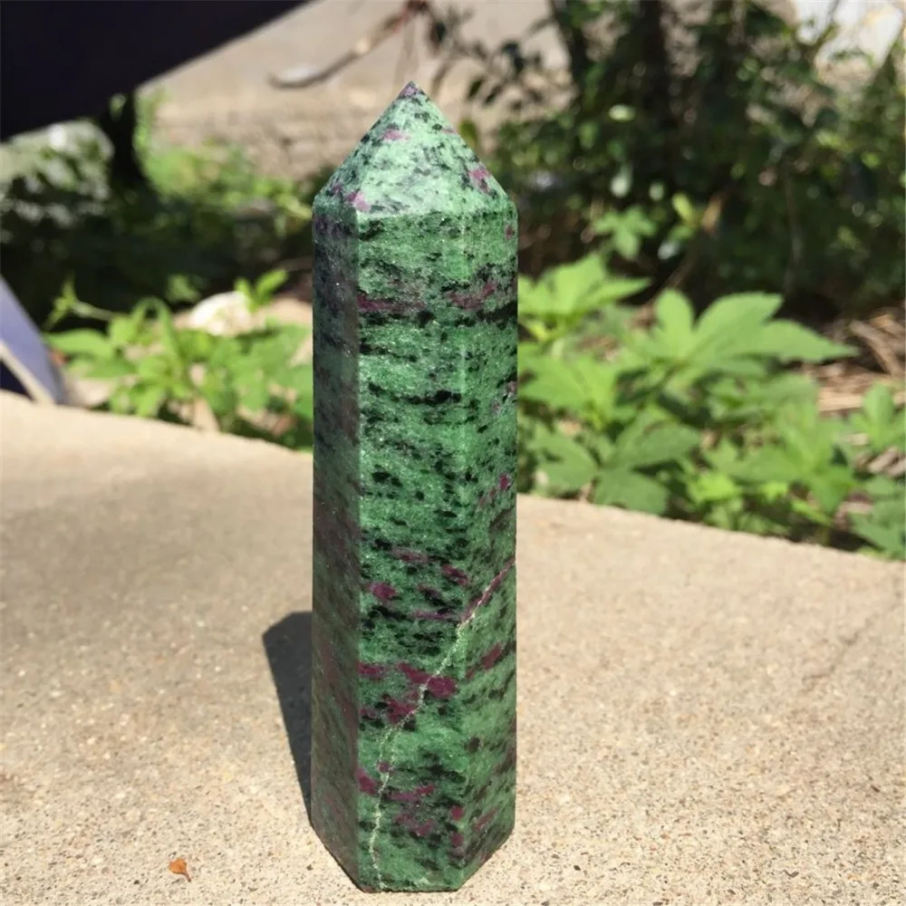 

Hot sale rare natural epidote & ruby wand point healing for meditation or home decor clear negative energy