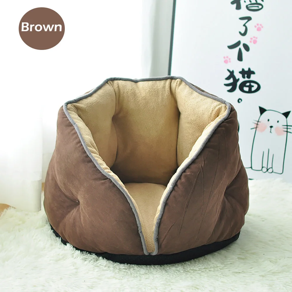 Brown Мягкий домик для кошек теплая пещерная кровать для кошек маленькая собака ветрозащитный спальный мешок котенок щенок Подушка домашний коврик для домашних животных для осени и зимы - Цвет: Brown