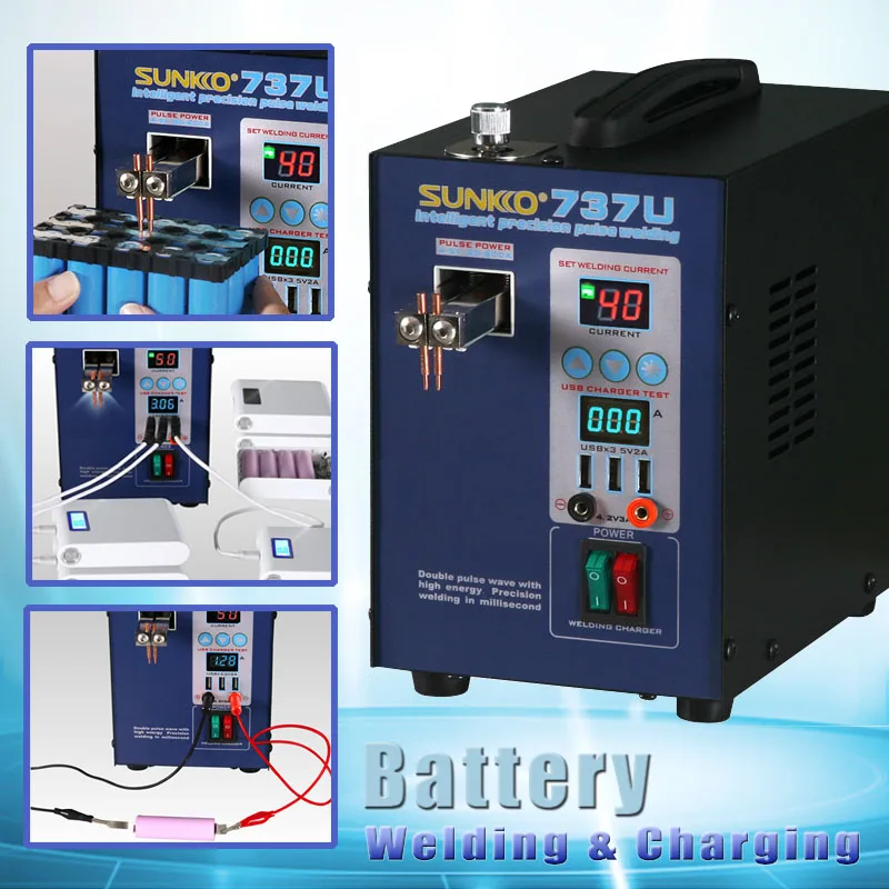 SUNKKO 737U Spot Welding 18650 lithium battery pack Testing and Charging for 3 USB ports output | Инструменты