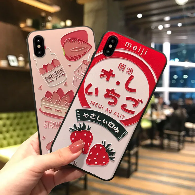 С клубничками, лето рельефный чехол для телефона для iPhone XS 11 Pro MAX XR Капа Симпатичные, из мягкого ТПУ для задней крышки для iPhone X, 8, 7, 6 S, 6 Plus