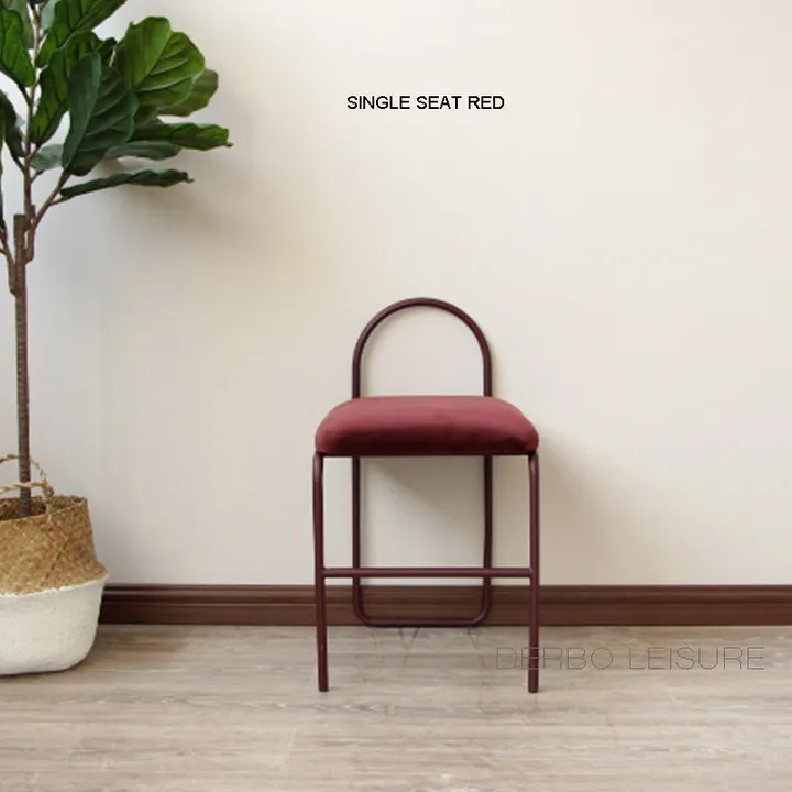 Single Seat Red Современная мода Лофт Дизайн Металл velutum бархатная ткань мягкий чехол низкая обувь изменение обеденный счетчик стул 1 шт - Цвет: Single Seat Red