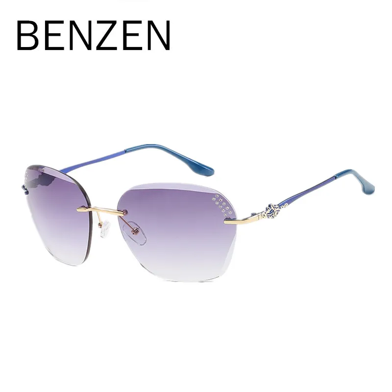 BENZEN, роскошные солнцезащитные очки, женские, элегантные, без оправы, женские, солнцезащитные очки, UV 400, для девушек, оттенки, аксессуары, черный цвет, чехол 6195 - Цвет линз: BLUE GREY