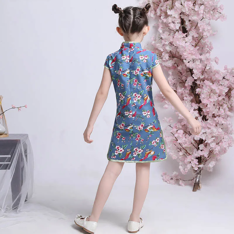 Традиционное китайское платье Ципао с коротким рукавом для девочек династии Тан