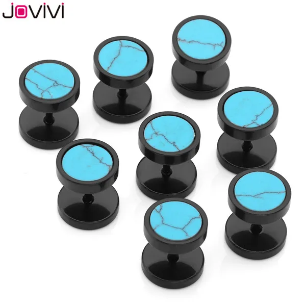 4 Pairs Black 2 Jovivi, новинка, для мужчин и женщин, нержавеющая сталь+ натуральные камни, штанга, серьги-гвоздики, ювелирное изделие, обманщик, обманщик, иллюзия, беруши - Окраска металла: 4 Pairs Black 2